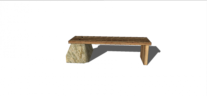 半石头半木材式木头座位su模型_图1