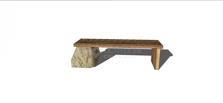 半石头半木材式木头座位su模型-图一