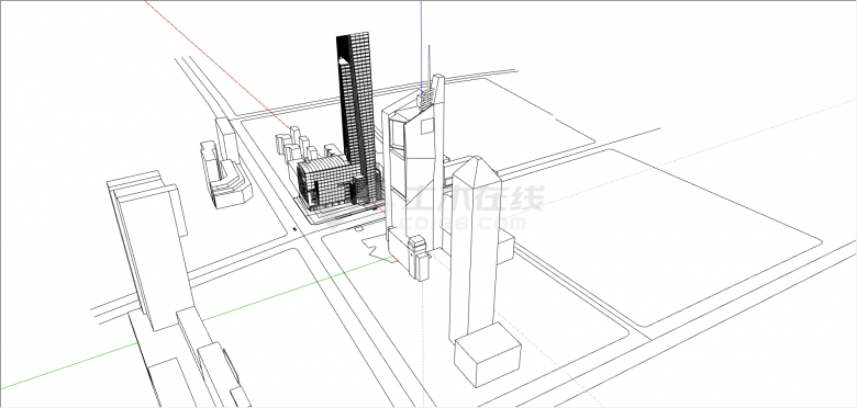 中式一体化综合大厦su模型-图二