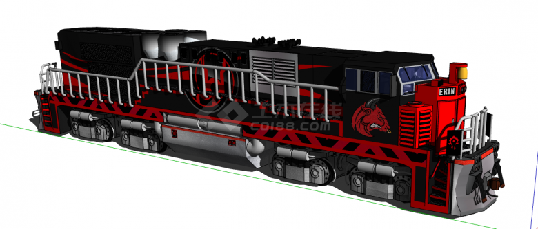 红色条纹黑色复古霸气火车头su模型-图二