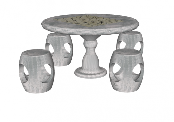 灰色镂空石桌石凳su模型_图1