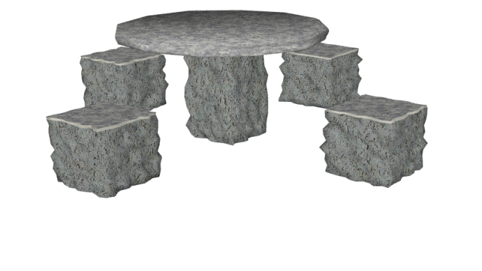 凹凸不平灰色石桌石凳su模型_图1
