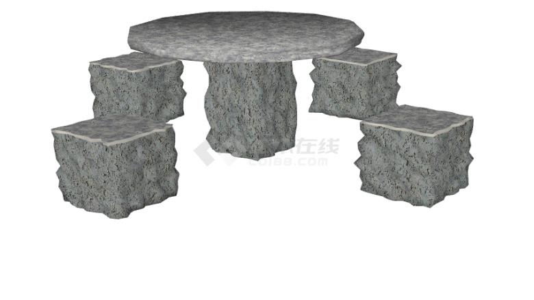 凹凸不平灰色石桌石凳su模型-图一
