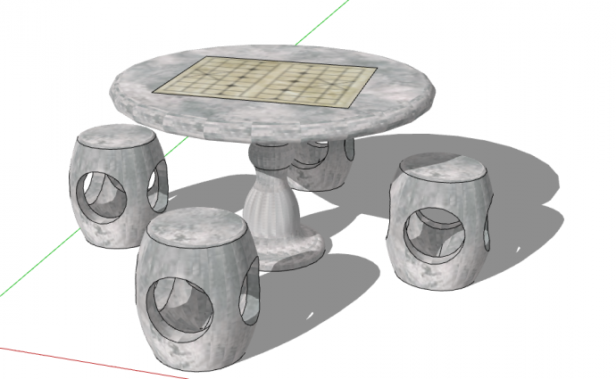 圆形镂空象棋斑点石桌石凳su模型_图1