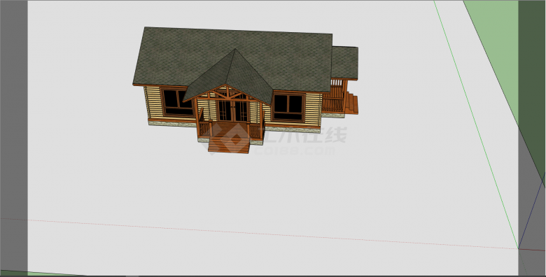 独栋单层木制的木屋su模型-图一