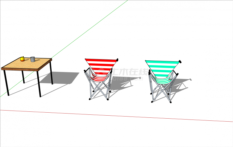 条纹便携式座椅桌子组合su模型-图二