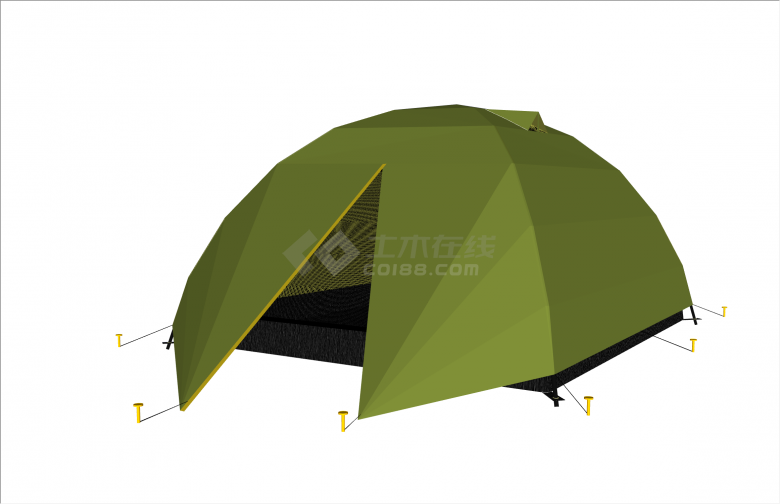 绿色便携式小型露营帐篷su模型-图一