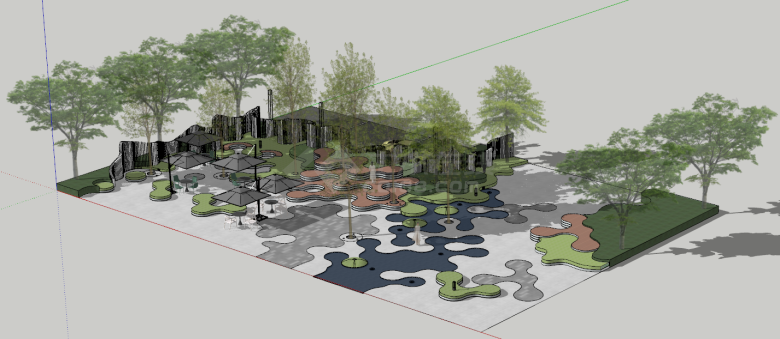 带树木和围墙的现代公园su模型-图二
