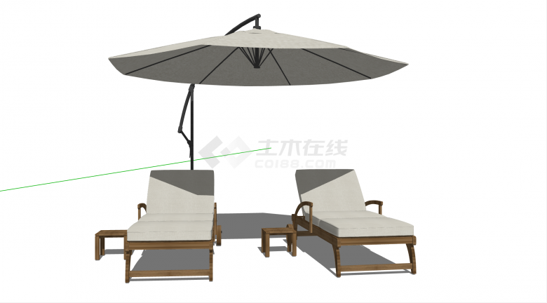 沙滩躺椅带遮阳伞户外家具su模型-图二