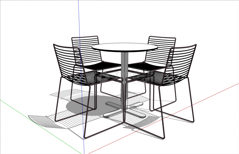 简约条线铁架桌椅组合su模型-图一