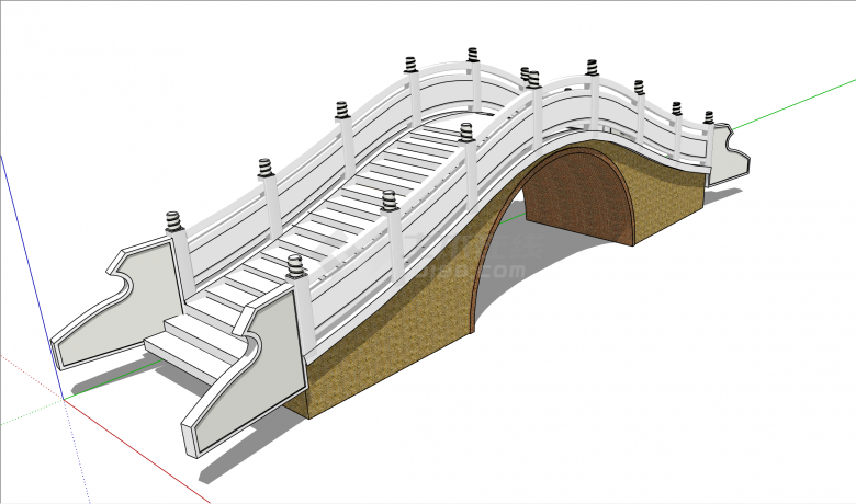 中式古典白色拱桥su模型-图一