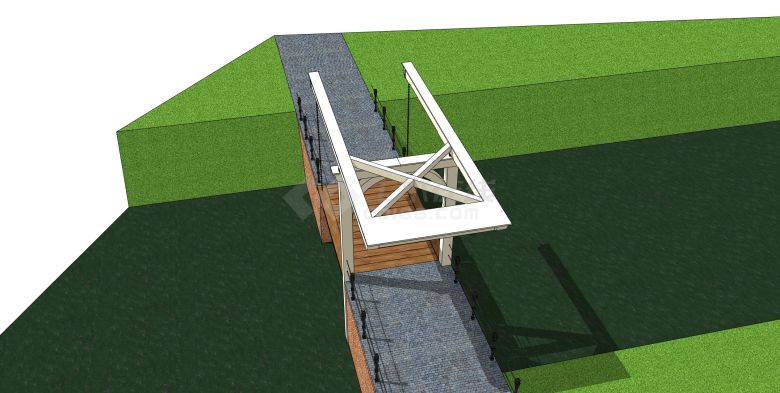 直立木质河面吊桥su模型-图二