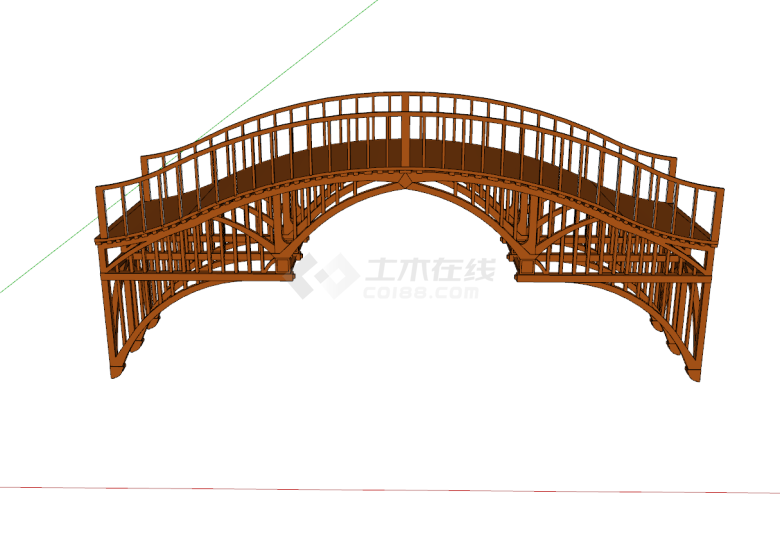 中式仿古木质景观拱桥su模型-图二