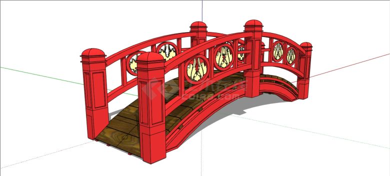 中式镂空扶手木质踏板拱桥建筑su模型-图二