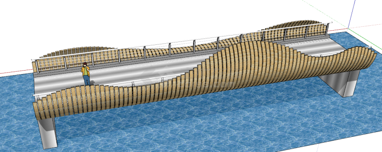 城市人行道带护栏桥梁su模型-图二