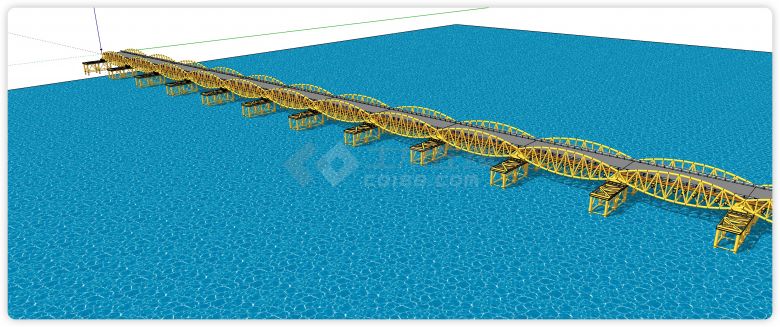 鱼形黄色钢铁跨海大桥su模型-图二