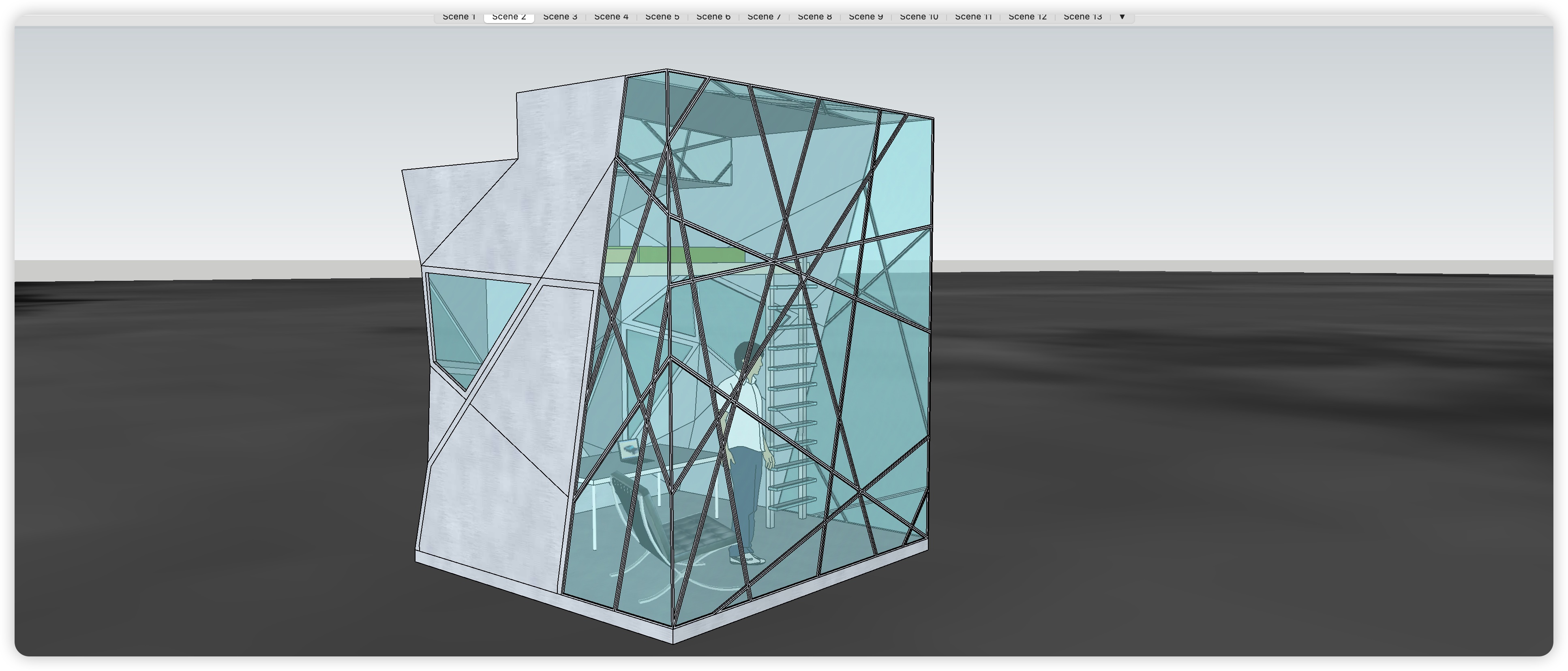 钢结构玻璃创意空间su模型-图二