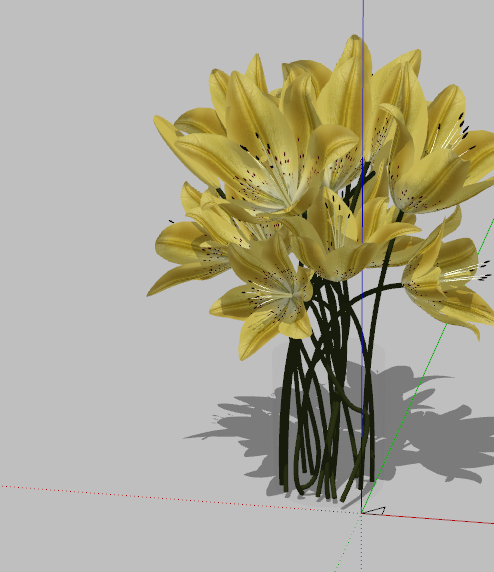 黄塞盛开花朵的透明色花瓶su模型-图一