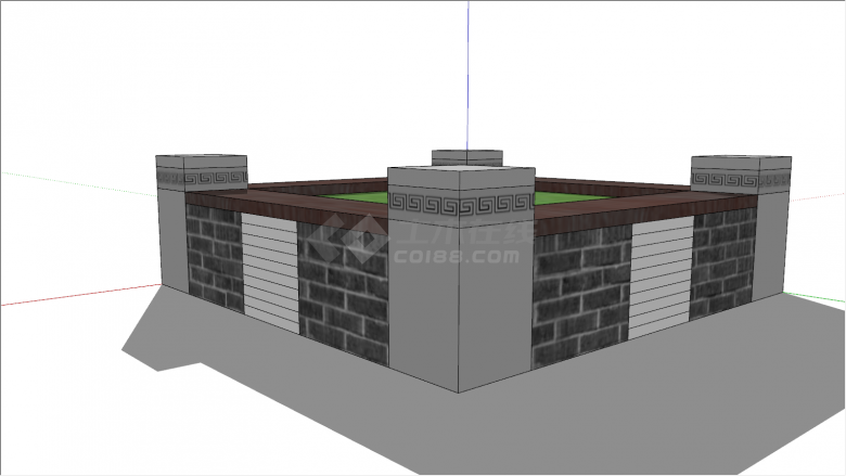 大气方砖方形树池su模型-图二