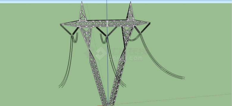 现代三角牛角型大型高压铁架电力线铁塔su模型-图一