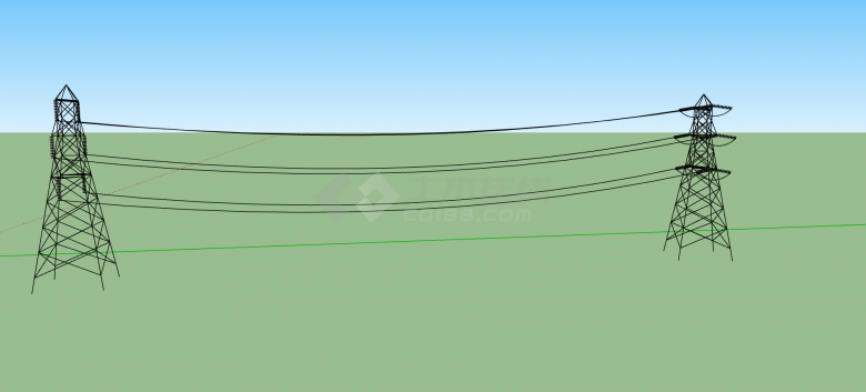 羊角形结构简单电力线铁塔su模型 -图二