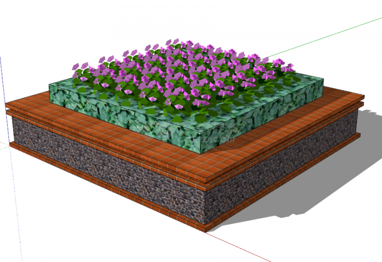 红砖紫花方形树池 su模型-图一