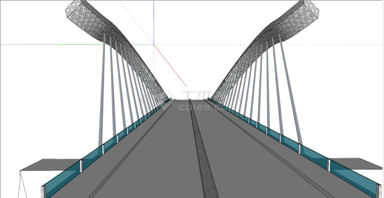 透明玻璃围栏斜拉桥su模型-图二