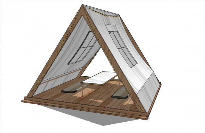 固定三角形木杆支撑帐篷su模型_图1
