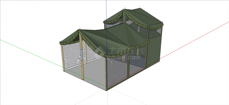 现代绿色多功能房型大型帐篷su模型-图二