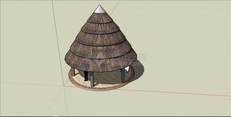 现代民俗风茅草圆亭su模型-图二