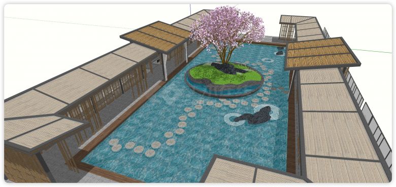 复古典雅现代水景树池su模型-图一