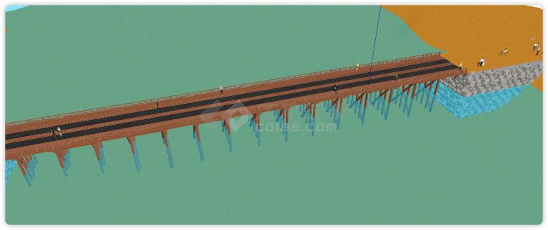 木制跨海人行桥梁其它桥梁su模型-图二