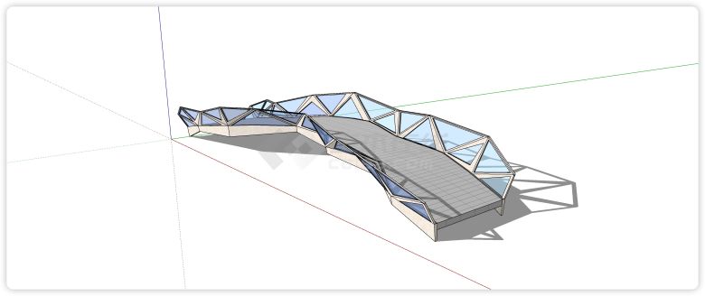 三角形玻璃护栏现代风格桥su模型-图一