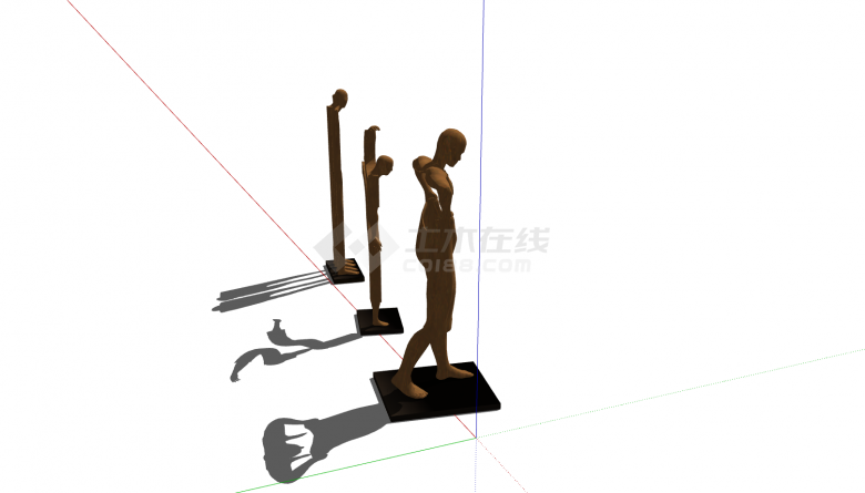 棕色直立跨越现代人物雕塑SU模型-图一