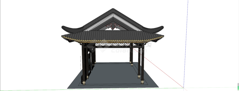 中式复古四方景观亭su模型-图二