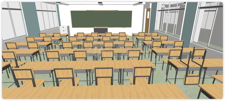 联排座位简洁中学教室室内su模型-图二