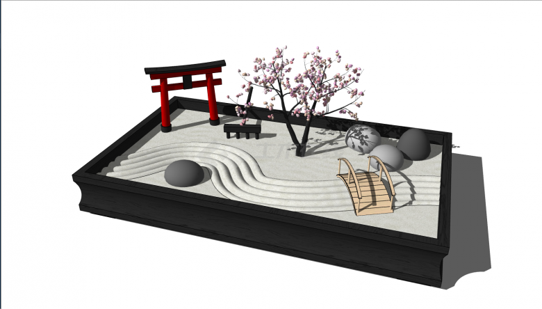 小型日式方型景观su模型-图二