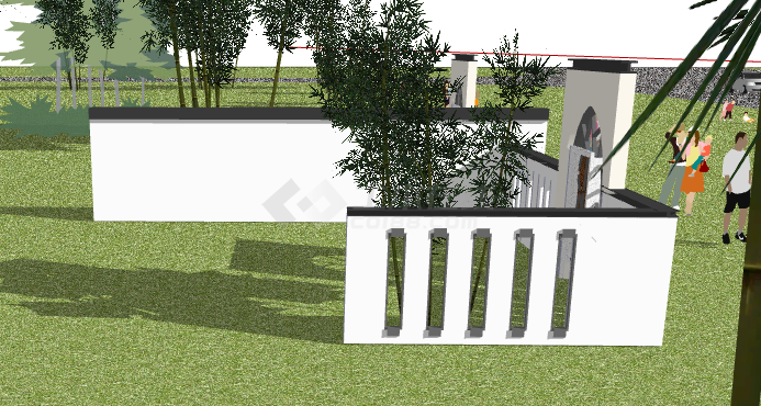 现代公园庭院大门围墙su模型-图二