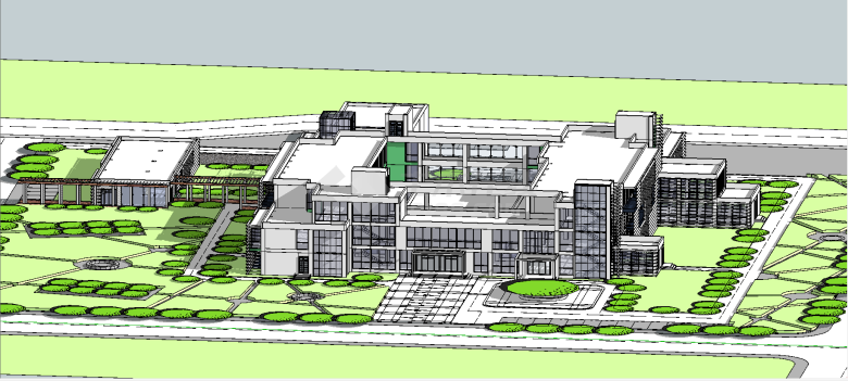现代低层方形医院建筑su模型-图二