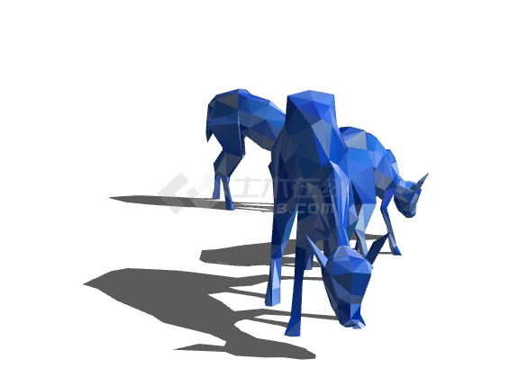 蓝色小鹿群几何动物雕塑 su模型-图一