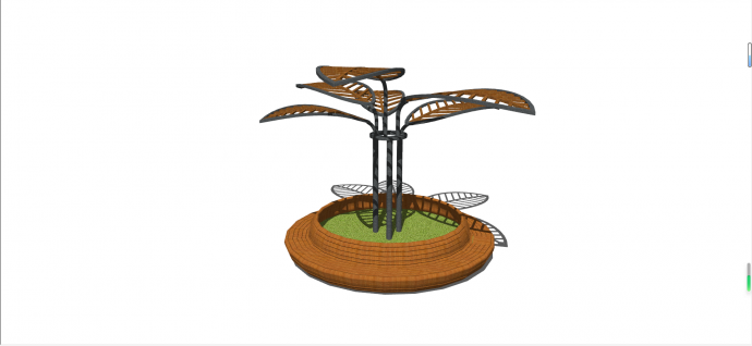 创意木质树叶廊架构筑物su模型_图1