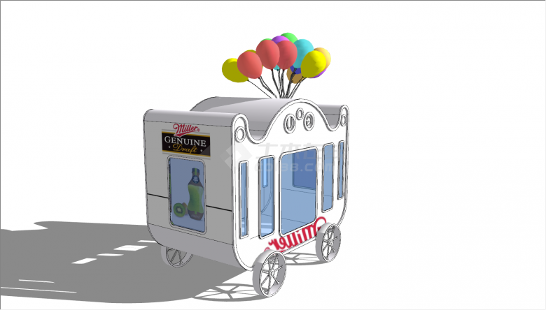 现代彩色气球白色推车售卖亭SU模型-图二