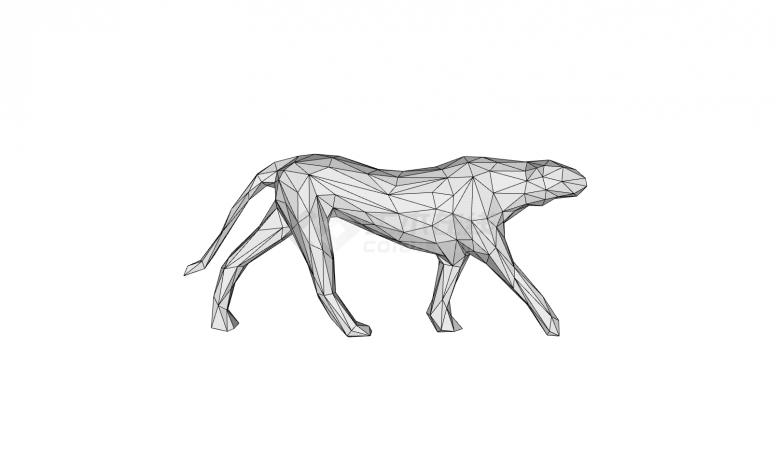 白色切割抽象猎豹雕塑su模型-图二