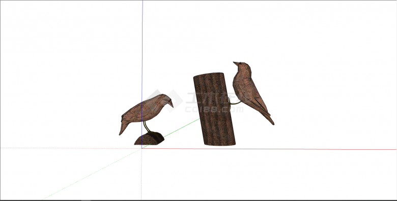 现代木制两只鸟雕塑su模型-图一