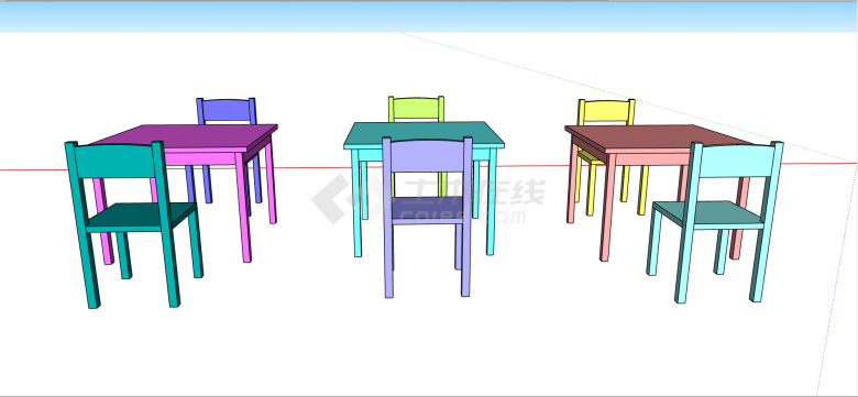 现代彩色方形儿童桌椅组合su模型-图一