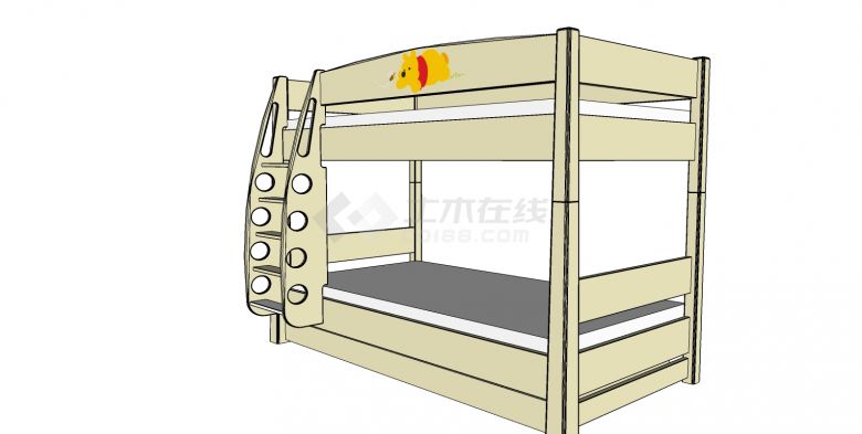 儿童上下单人床爬梯家具su模型-图二