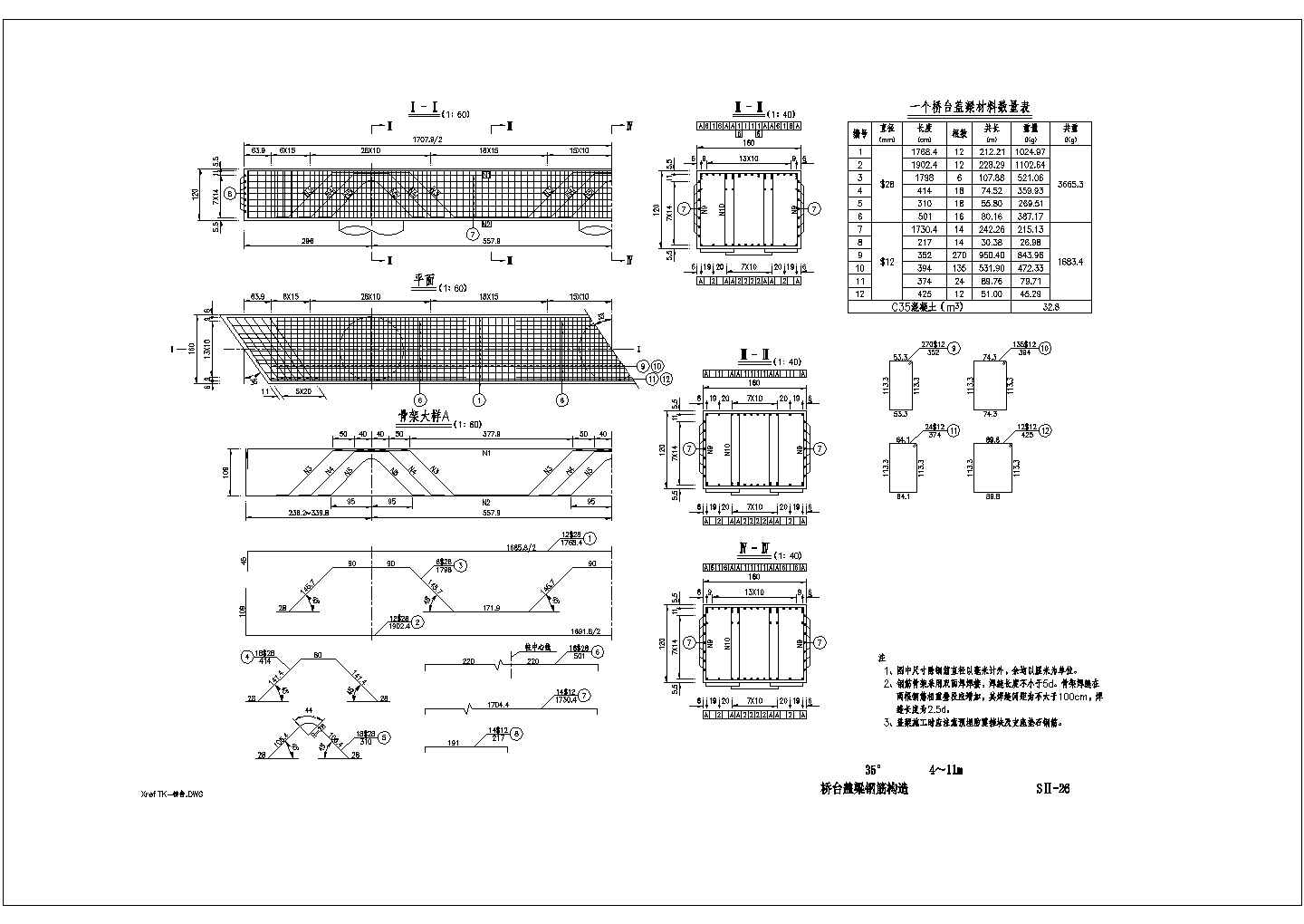 桥台盖梁钢筋-35度设计图