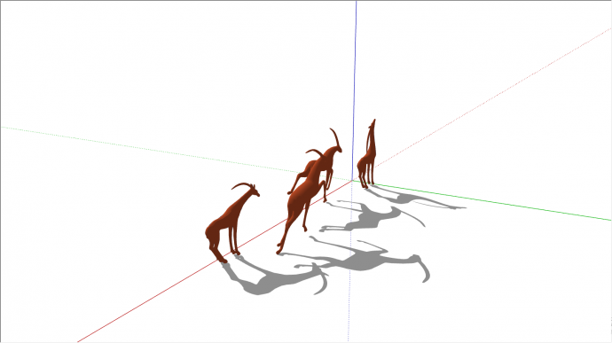 四头红色的奔跑中的鹿su模型_图1