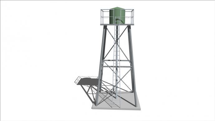 工业长梯水塔绿色水箱su模型_图1