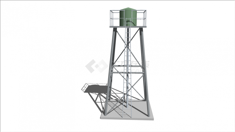 工业长梯水塔绿色水箱su模型-图一